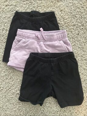 Kids Elastic-Waist Black & Light Purple Shorts Pack set of 3
